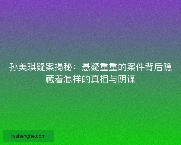 孙美琪疑案揭秘：悬疑重重的案件背后隐藏着怎样的真相与阴谋
