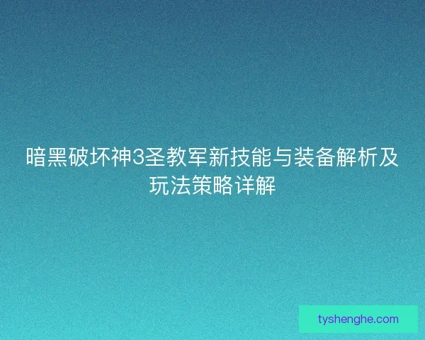 暗黑破坏神3圣教军新技能与装备解析及玩法策略详解