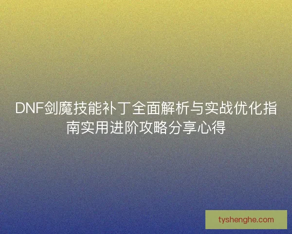 DNF剑魔技能补丁全面解析与实战优化指南实用进阶攻略分享心得