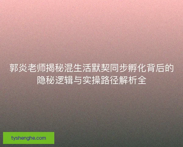 郭炎老师揭秘混生活默契同步孵化背后的隐秘逻辑与实操路径解析全