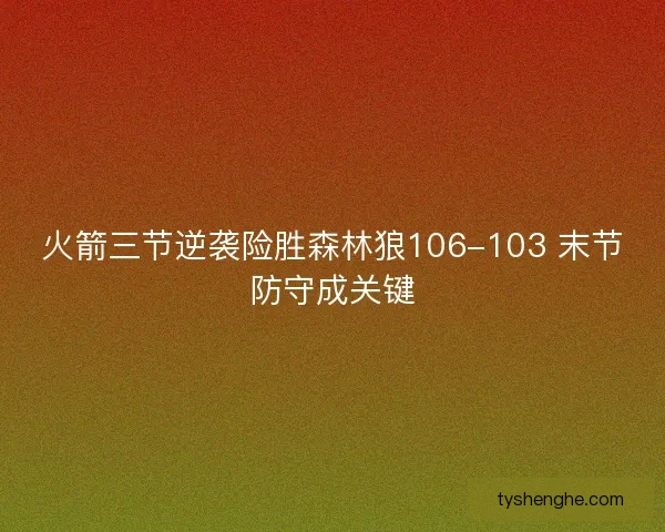 火箭三节逆袭险胜森林狼106-103 末节防守成关键