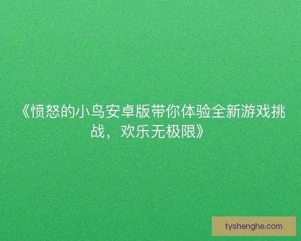 《愤怒的小鸟安卓版带你体验全新游戏挑战，欢乐无极限》